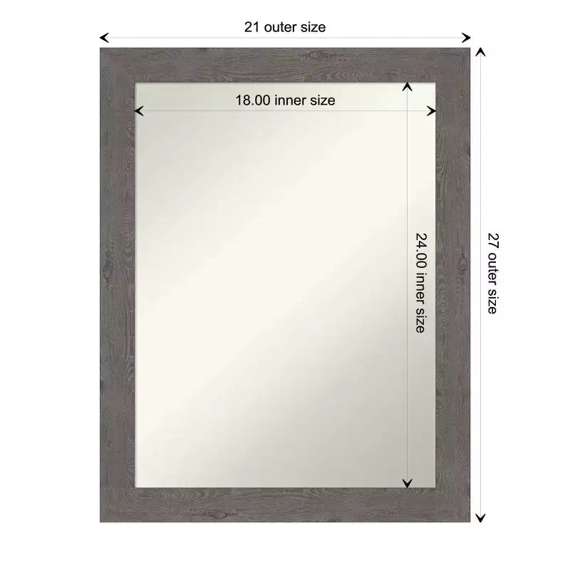 Espejo de pared de baño estrecho rústico de 22" x 28" sin bisel de tablones grises - Amanti Art