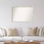 Espejo de pared rectangular, marco metálico plateado craquelado, 40"An x 29"Al, acabado mate desgastado