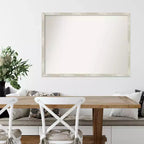 Espejo de pared rectangular, marco metálico plateado craquelado, 40"An x 29"Al, acabado mate desgastado