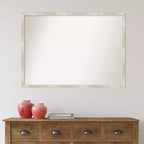 Espejo de pared rectangular, marco metálico plateado craquelado, 40"An x 29"Al, acabado mate desgastado