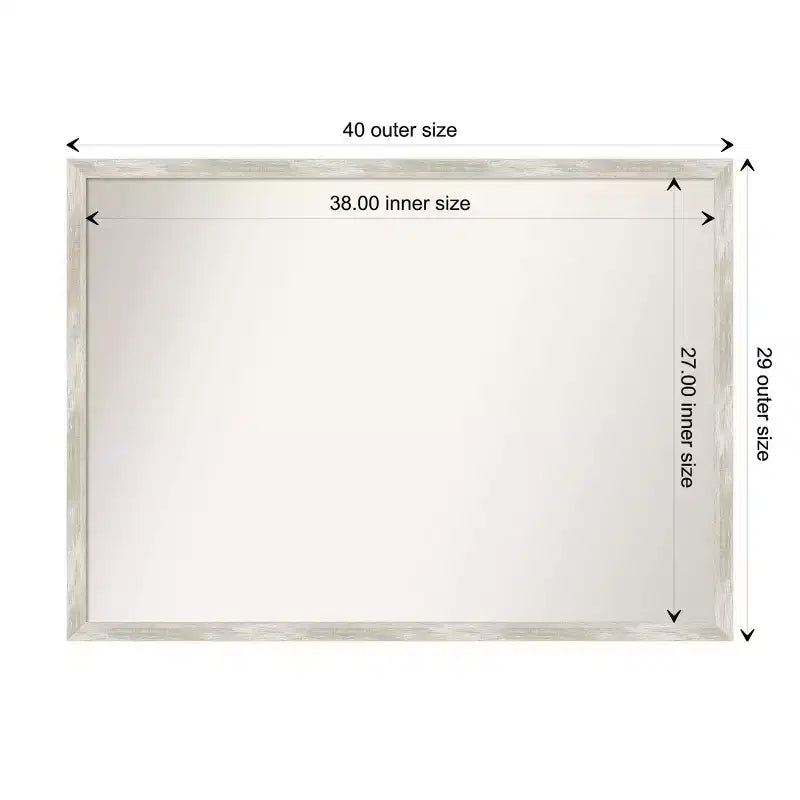 Espejo de pared rectangular, marco metálico plateado craquelado, 40"An x 29"Al, acabado mate desgastado