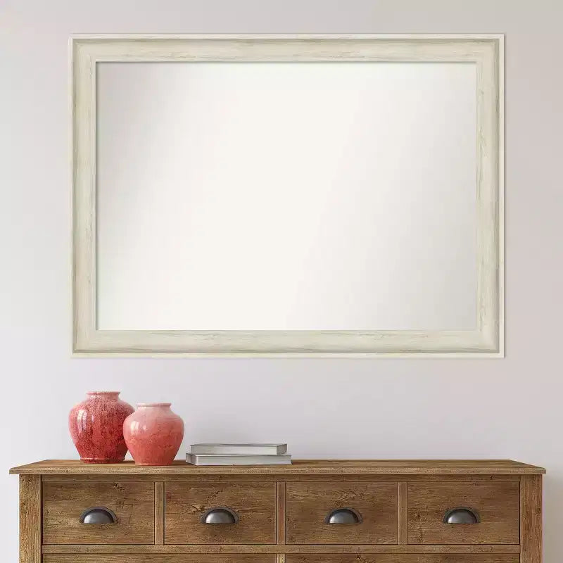 Espejo de pared para baño sin bisel Regal Birch Cream de 43" x 32" - Amanti Art: Rectangular, marco de poliestireno, montado en la pared