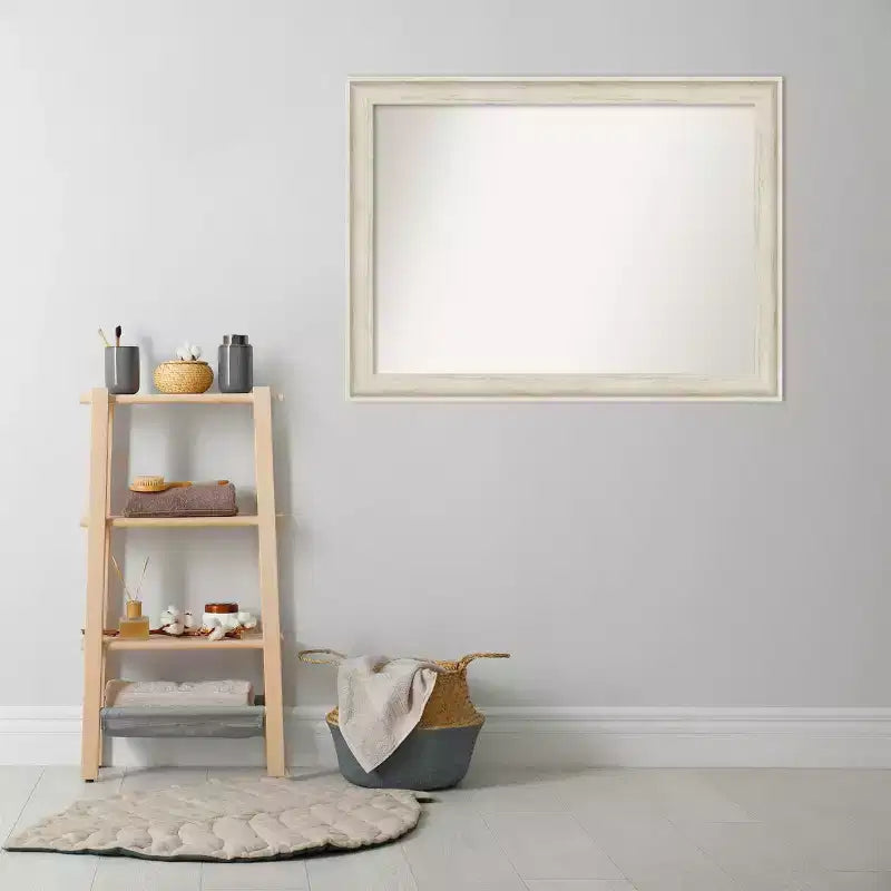 Espejo de pared para baño sin bisel Regal Birch Cream de 43" x 32" - Amanti Art: Rectangular, marco de poliestireno, montado en la pared