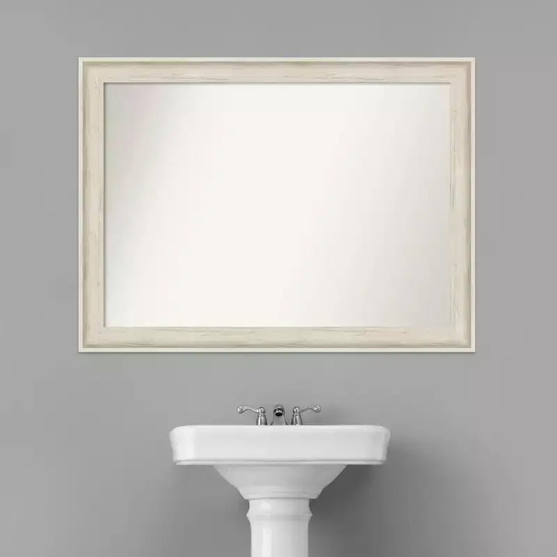 Espejo de pared para baño sin bisel Regal Birch Cream de 43" x 32" - Amanti Art: Rectangular, marco de poliestireno, montado en la pared