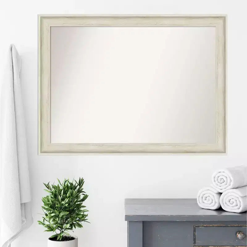 Espejo de pared para baño sin bisel Regal Birch Cream de 43" x 32" - Amanti Art: Rectangular, marco de poliestireno, montado en la pared