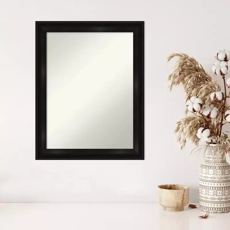 Espejo de pared rectangular de 22x28 pulgadas, marco estrecho negro, acabado satinado, se cuelga vertical u horizontalmente