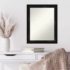 Espejo de pared rectangular de 22x28 pulgadas, marco estrecho negro, acabado satinado, se cuelga vertical u horizontalmente