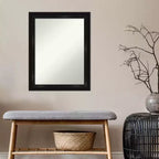 Espejo de pared rectangular de 22x28 pulgadas, marco estrecho negro, acabado satinado, se cuelga vertical u horizontalmente