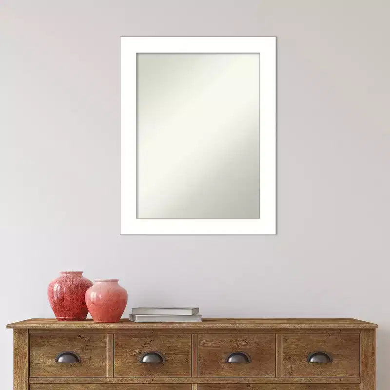 Espejo de pared blanco sin bisel de 22" x 28" para baño - Amanti Art: Rectangular moderno, incluye accesorios de montaje