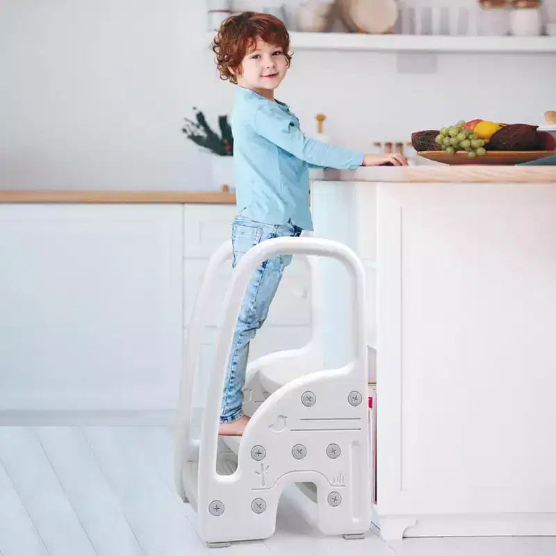 Taburete de un paso para niños pequeños, taburete de un paso para niños con asas laterales, taburete de plástico de 3 pasos para lavabo de baño, encimera de cocina, entrenamiento para ir al baño