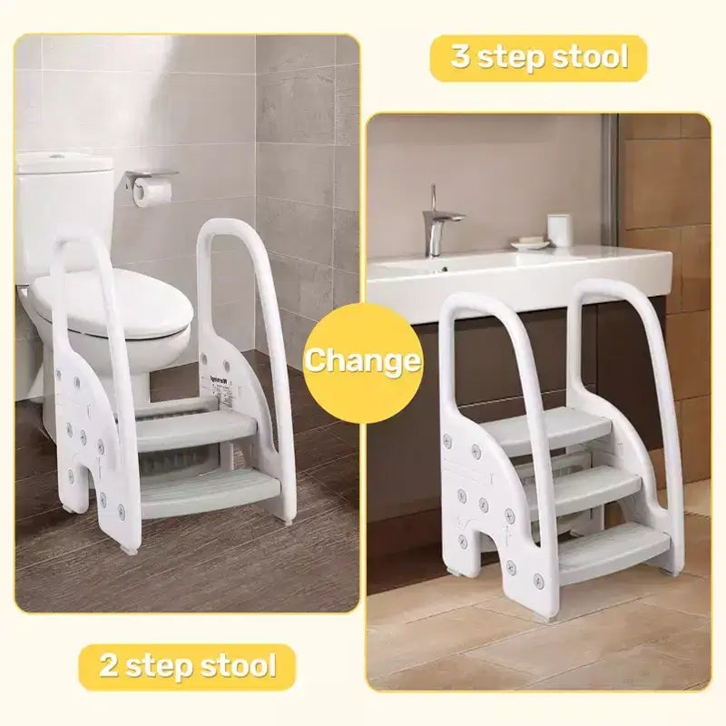 Taburete de un paso para niños pequeños, taburete de un paso para niños con asas laterales, taburete de plástico de 3 pasos para lavabo de baño, encimera de cocina, entrenamiento para ir al baño