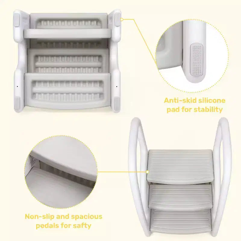 Taburete de un paso para niños pequeños, taburete de un paso para niños con asas laterales, taburete de plástico de 3 pasos para lavabo de baño, encimera de cocina, entrenamiento para ir al baño