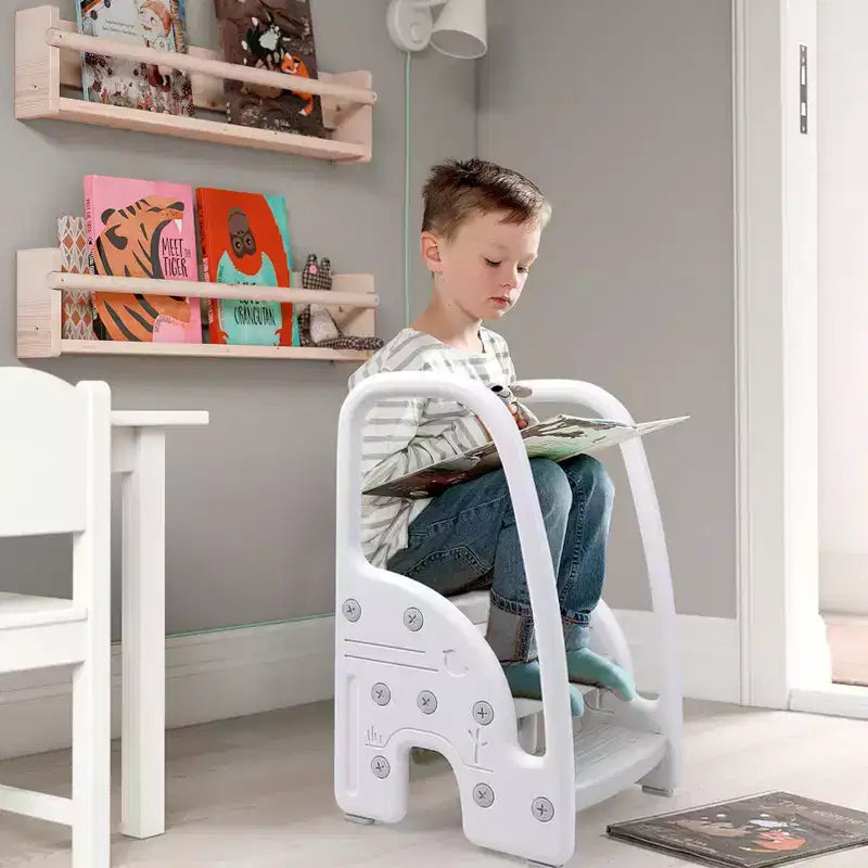 Taburete de un paso para niños pequeños, taburete de un paso para niños con asas laterales, taburete de plástico de 3 pasos para lavabo de baño, encimera de cocina, entrenamiento para ir al baño
