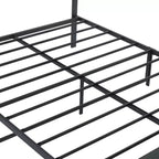 Estructura de cama con cabecero y piecero curvos de madera, soporte de lamas metálicas, almacenamiento bajo la cama, esquinas redondeadas seguras, gris