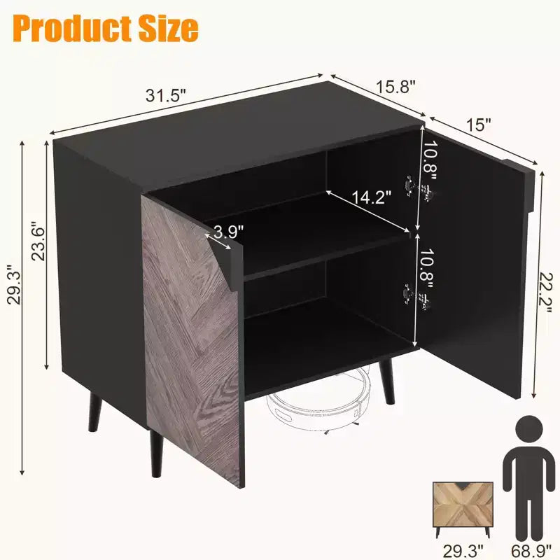 Armario de Almacenamiento con Vetas de Madera, 2 Puertas, Bisagras de Cierre Suave y Estante Ajustable, 80 cm An. x 74.4 cm Al.
