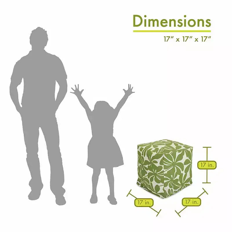 Puf otomano cubo, diseño Plantation, 17"x17"x17", funda lavable y relleno ecológico