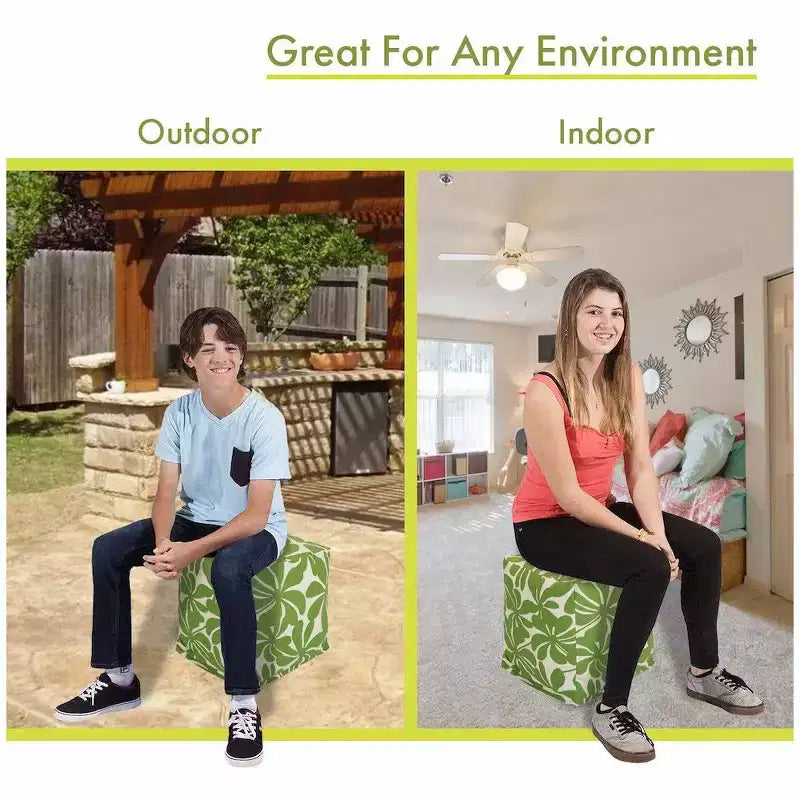Puf otomano cubo, diseño Plantation, 17"x17"x17", funda lavable y relleno ecológico