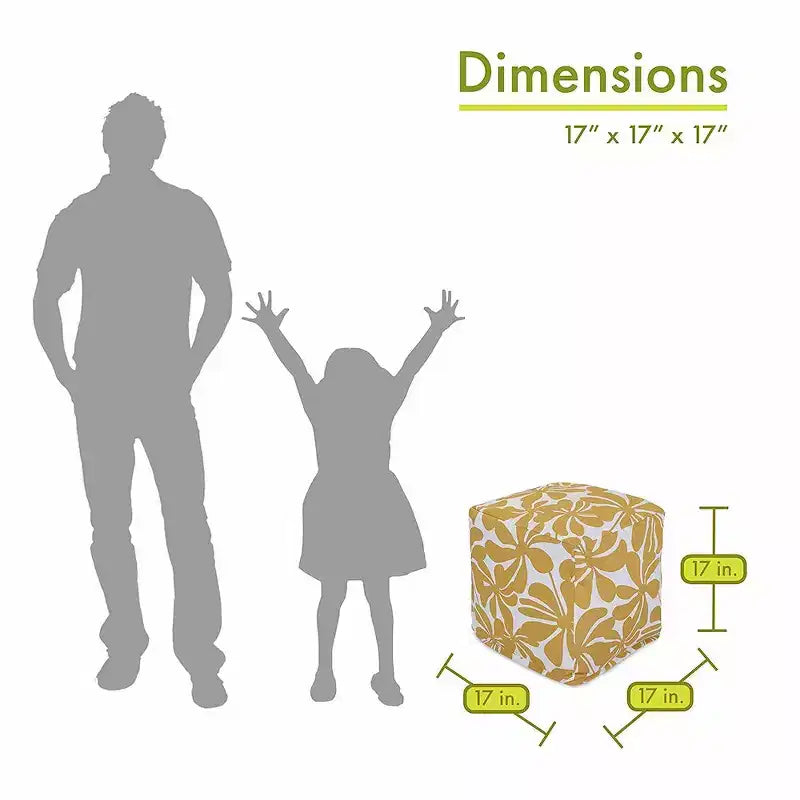 Puf otomano cubo, diseño Plantation, 17"x17"x17", funda lavable y relleno ecológico