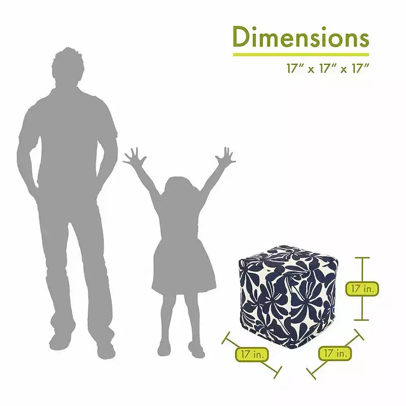 Puf otomano cubo, diseño Plantation, 17"x17"x17", funda lavable y relleno ecológico