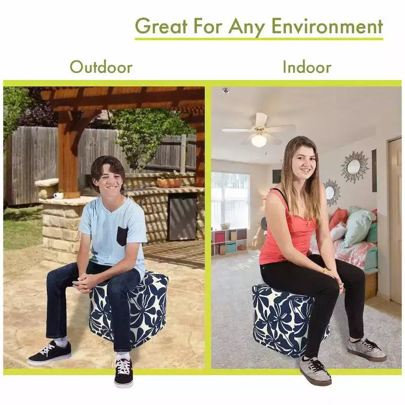 Puf otomano cubo, diseño Plantation, 17"x17"x17", funda lavable y relleno ecológico