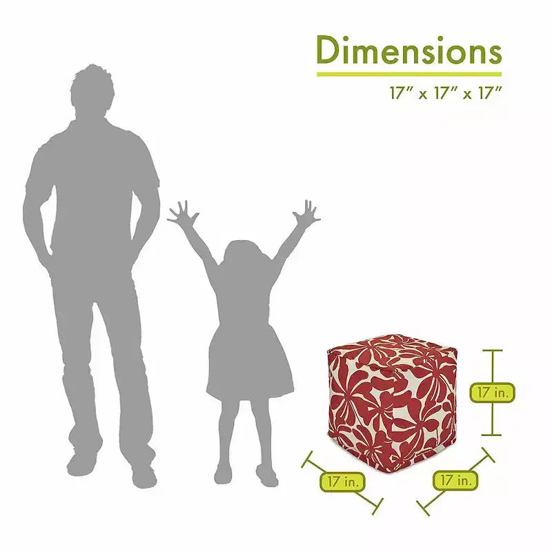 Puf otomano cubo, diseño Plantation, 17"x17"x17", funda lavable y relleno ecológico
