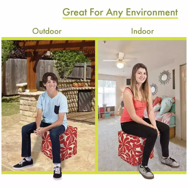 Puf otomano cubo, diseño Plantation, 17"x17"x17", funda lavable y relleno ecológico