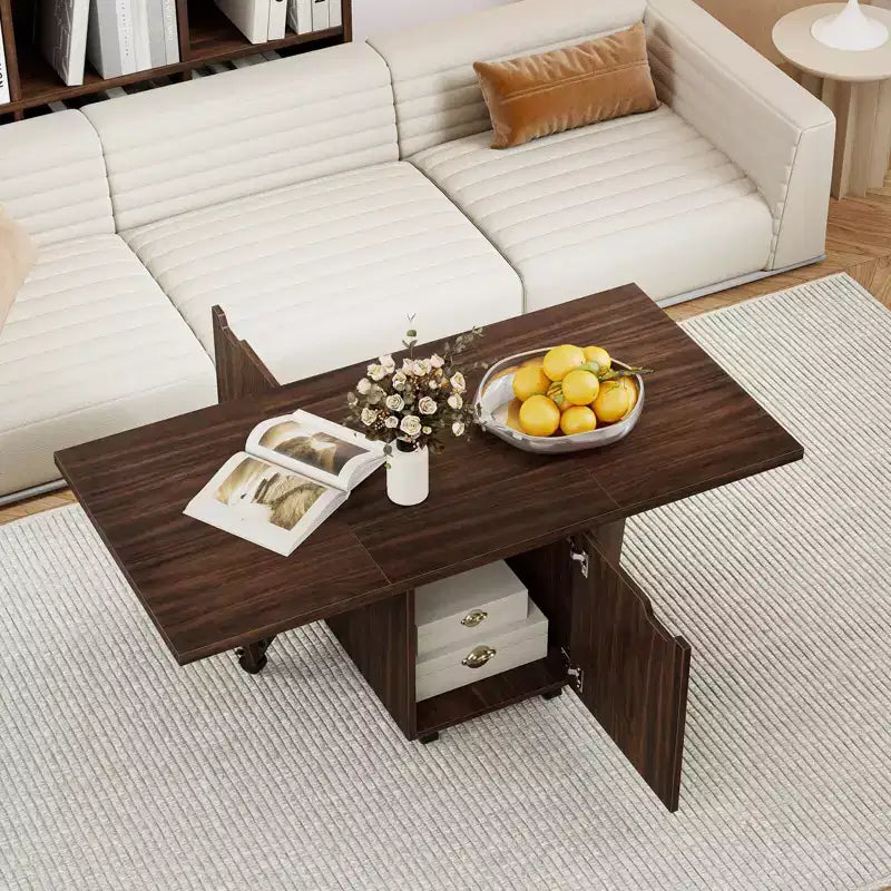 Mesa de centro plegable 48 Mesa central extensible con armarios de almacenamiento y ruedas Roble/Nogal/Marrón