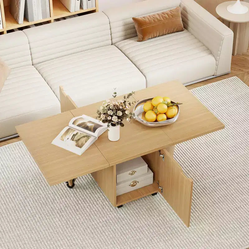 Mesa de centro plegable 48 Mesa central extensible con armarios de almacenamiento y ruedas Roble/Nogal/Marrón