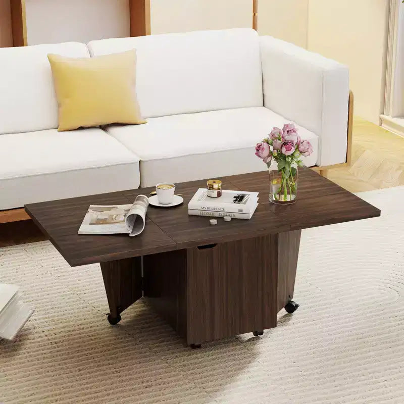 Mesa de centro plegable 48 Mesa central extensible con armarios de almacenamiento y ruedas Roble/Nogal/Marrón