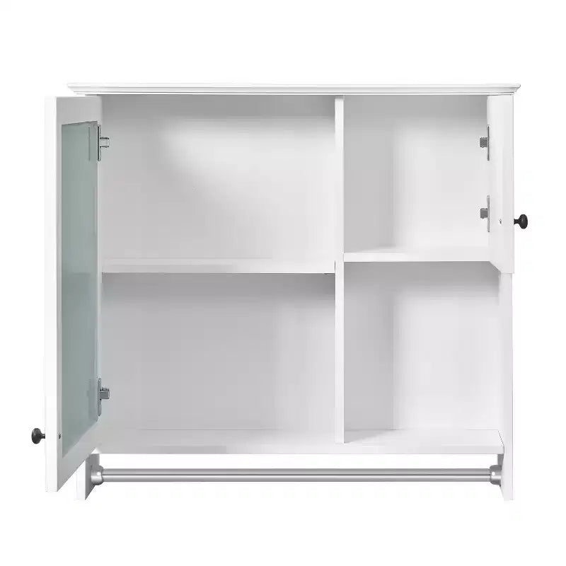Armario de medicinas rectangular de MDF de 30 pulg. An. x 27 pulg. Al. con espejo, estantes ajustables y barra para toallas, blanco