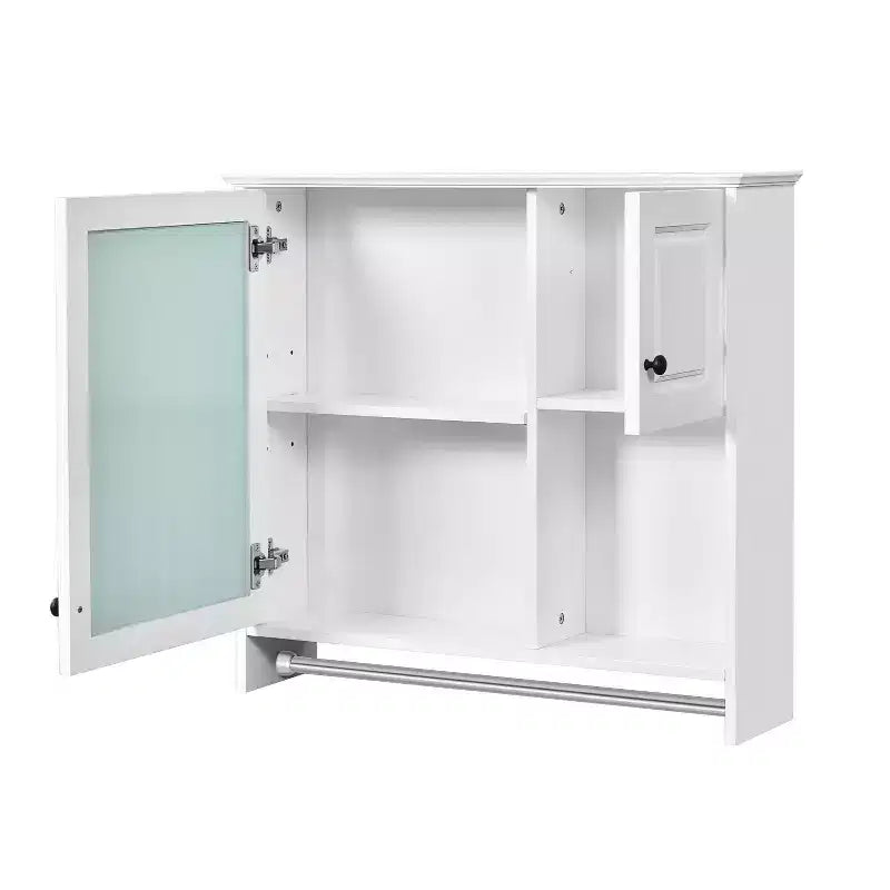 Armario de medicinas rectangular de MDF de 30 pulg. An. x 27 pulg. Al. con espejo, estantes ajustables y barra para toallas, blanco