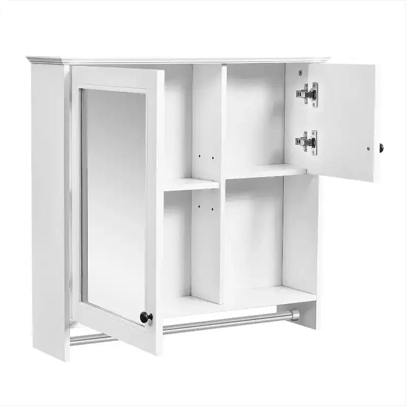 Armario de medicinas rectangular de MDF de 30 pulg. An. x 27 pulg. Al. con espejo, estantes ajustables y barra para toallas, blanco