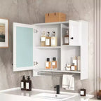 Armario de medicinas rectangular de MDF de 30 pulg. An. x 27 pulg. Al. con espejo, estantes ajustables y barra para toallas, blanco