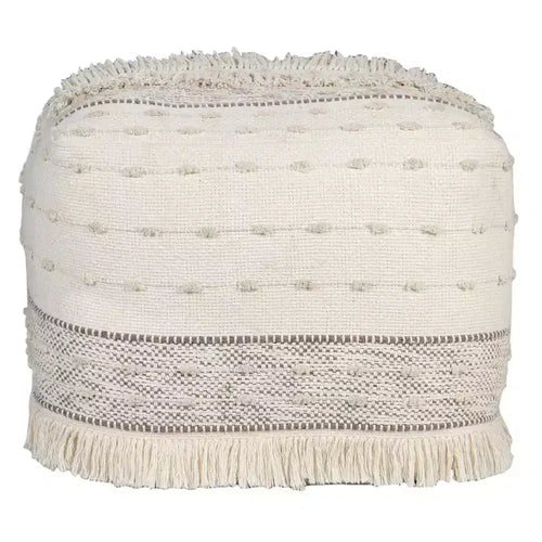 HomeRoots 18 Cream Cotton Striped Pouf Ottoman