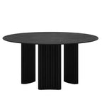 Mesa de comedor redonda moderna de 60" con patas de columna a rayas, mesa de cocina de madera maciza, almohadillas antiarañazos para comedor y barra de cocina en negro