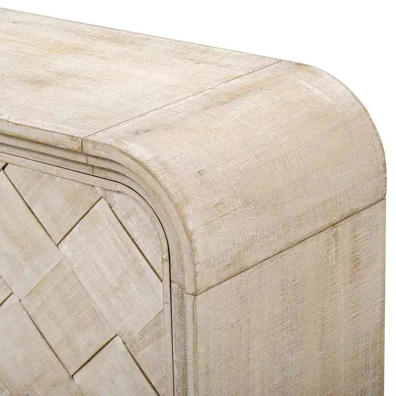 Mesa Consola de Madera con Gabinete de Almacenamiento, Mesa de Entrada Moderna con Diseño de Listones de Madera Trenzados para Sala de Estar y Entrada
