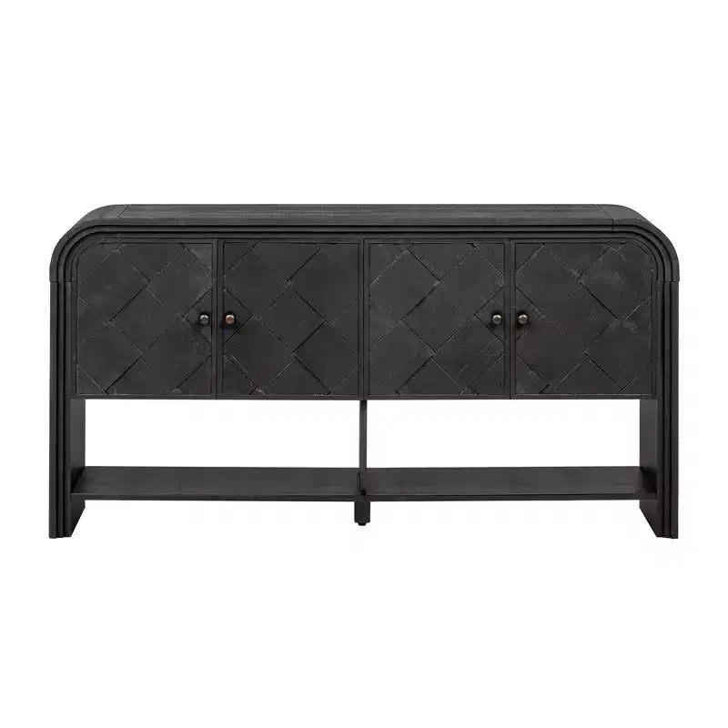 Mesa Consola de Madera con Gabinete de Almacenamiento, Mesa de Entrada Moderna con Diseño de Listones de Madera Trenzados para Sala de Estar y Entrada