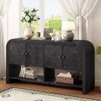 Mesa Consola de Madera con Gabinete de Almacenamiento, Mesa de Entrada Moderna con Diseño de Listones de Madera Trenzados para Sala de Estar y Entrada