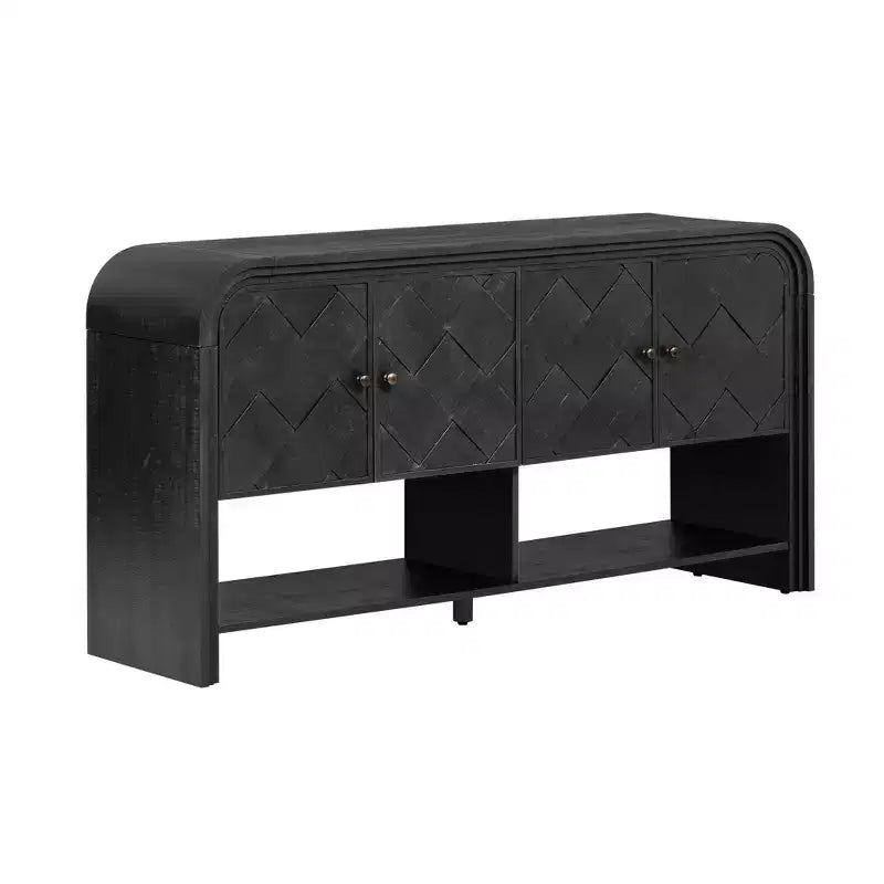 Mesa Consola de Madera con Gabinete de Almacenamiento, Mesa de Entrada Moderna con Diseño de Listones de Madera Trenzados para Sala de Estar y Entrada
