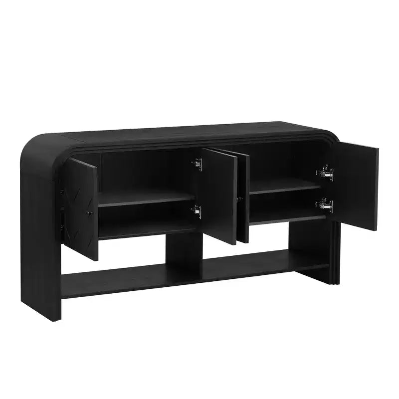 Mesa Consola de Madera con Gabinete de Almacenamiento, Mesa de Entrada Moderna con Diseño de Listones de Madera Trenzados para Sala de Estar y Entrada