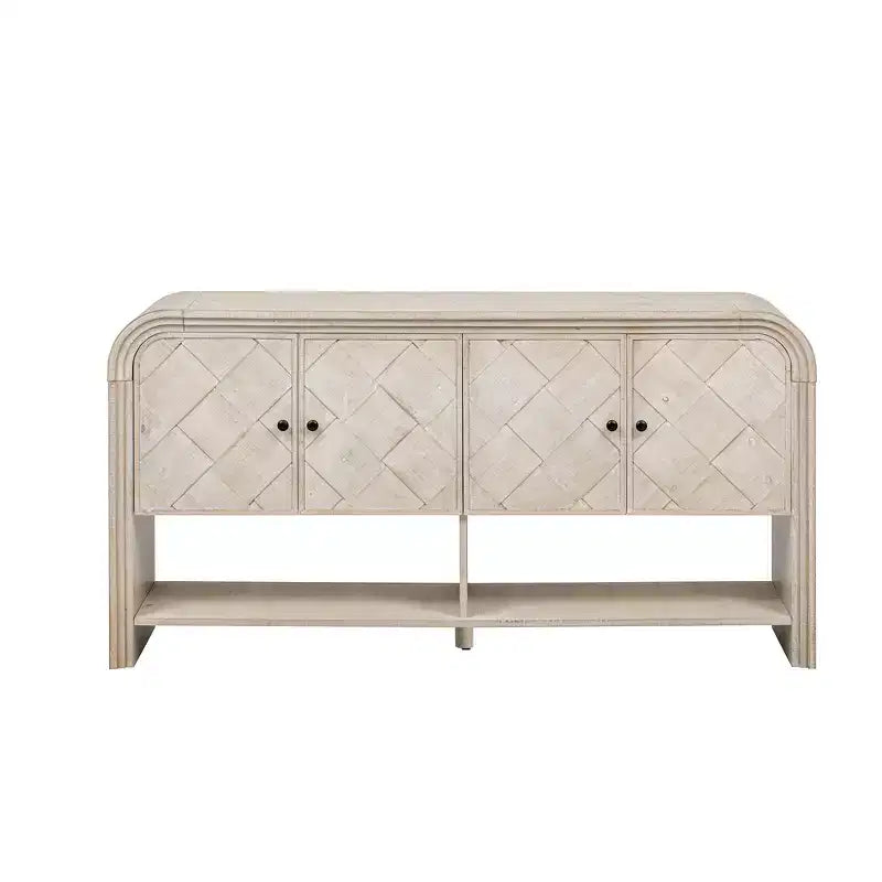 Mesa Consola de Madera con Gabinete de Almacenamiento, Mesa de Entrada Moderna con Diseño de Listones de Madera Trenzados para Sala de Estar y Entrada