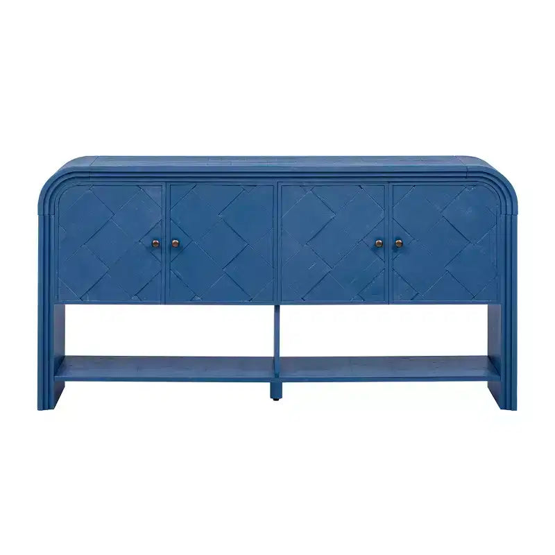 Mesa Consola de Madera con Gabinete de Almacenamiento, Mesa de Entrada Moderna con Diseño de Listones de Madera Trenzados para Sala de Estar y Entrada