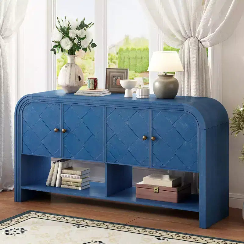 Mesa Consola de Madera con Gabinete de Almacenamiento, Mesa de Entrada Moderna con Diseño de Listones de Madera Trenzados para Sala de Estar y Entrada