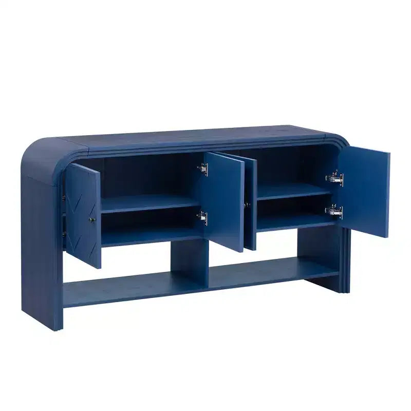 Mesa Consola de Madera con Gabinete de Almacenamiento, Mesa de Entrada Moderna con Diseño de Listones de Madera Trenzados para Sala de Estar y Entrada