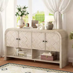 Mesa Consola de Madera con Gabinete de Almacenamiento, Mesa de Entrada Moderna con Diseño de Listones de Madera Trenzados para Sala de Estar y Entrada