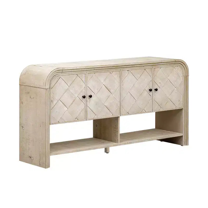 Mesa Consola de Madera con Gabinete de Almacenamiento, Mesa de Entrada Moderna con Diseño de Listones de Madera Trenzados para Sala de Estar y Entrada