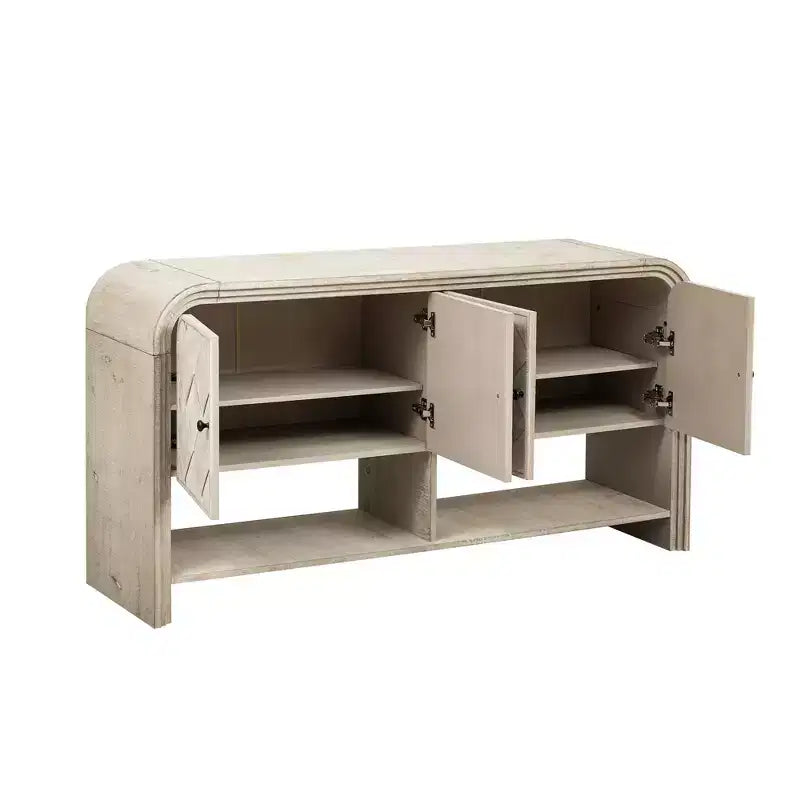 Mesa Consola de Madera con Gabinete de Almacenamiento, Mesa de Entrada Moderna con Diseño de Listones de Madera Trenzados para Sala de Estar y Entrada