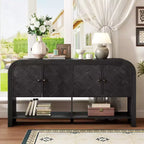 Mesa Consola de Madera con Gabinete de Almacenamiento, Mesa de Entrada Moderna con Diseño de Listones de Madera Trenzados para Sala de Estar y Entrada