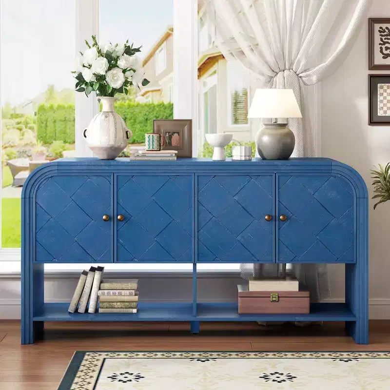 Mesa Consola de Madera con Gabinete de Almacenamiento, Mesa de Entrada Moderna con Diseño de Listones de Madera Trenzados para Sala de Estar y Entrada