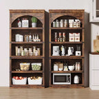 Estantería alta arqueada, librería estilo rústico de 5 niveles, veta de madera, 40"An x 68.7"Al